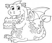 Coloriage anniversaire dragon avec un gateau pour sa fete