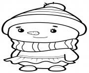 Coloriage bonhomme de neige fille habille avec une robe et un chapeau