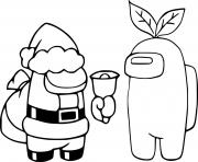 Coloriage Among Us Santa and Leaves