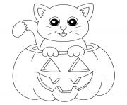 Coloriage chat dans une citrouille halloween pour petit