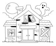 Coloriage maison hantee avec fantomes halloween pour petit