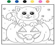 Coloriage chat dans la citrouille magique halloween