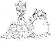 Coloriage marcus et chase prepare des boules de neige