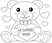 Coloriage teddy bear i love you fevrier