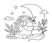 Coloriage princesse licorne kawaii feuilles lune etoiles