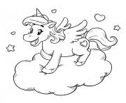 Coloriage princesse licorne kawaii sur un nuage