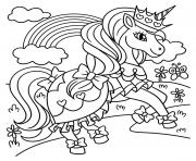 Coloriage licorne princesse arc en ciel monde magique