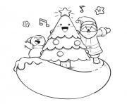Coloriage santa chantant avec sapin neige