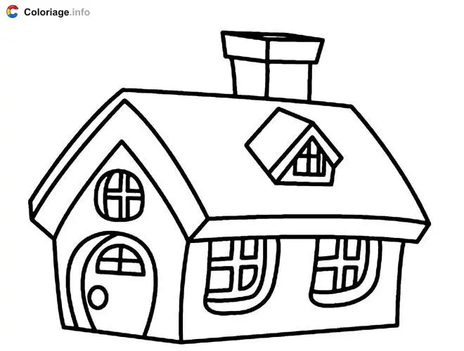 Coloriage Belle maison simple avec fenêtres et cheminée - Maison à imprimer