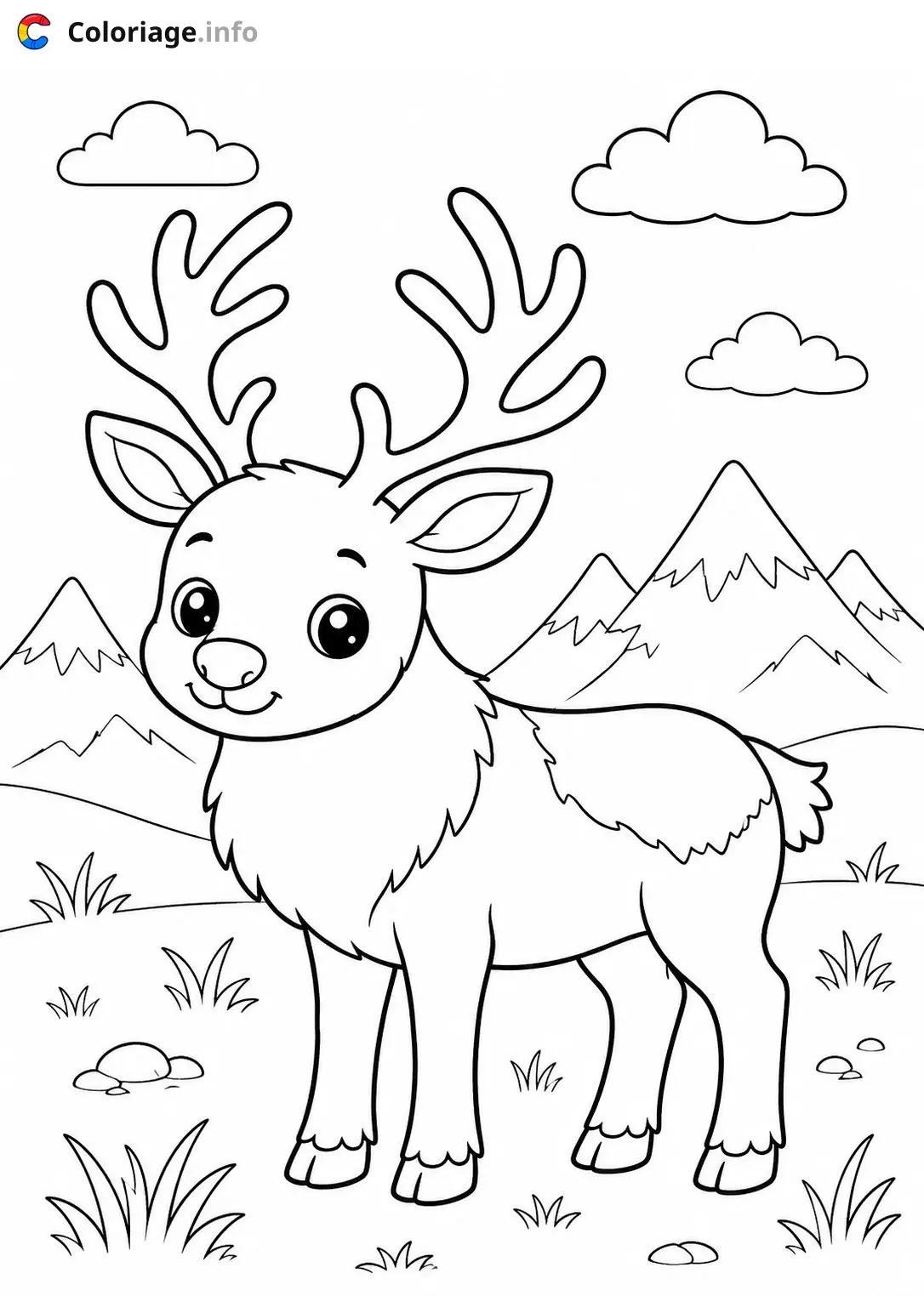 Coloriage Cerf souriant dans la montagne - Animaux à imprimer