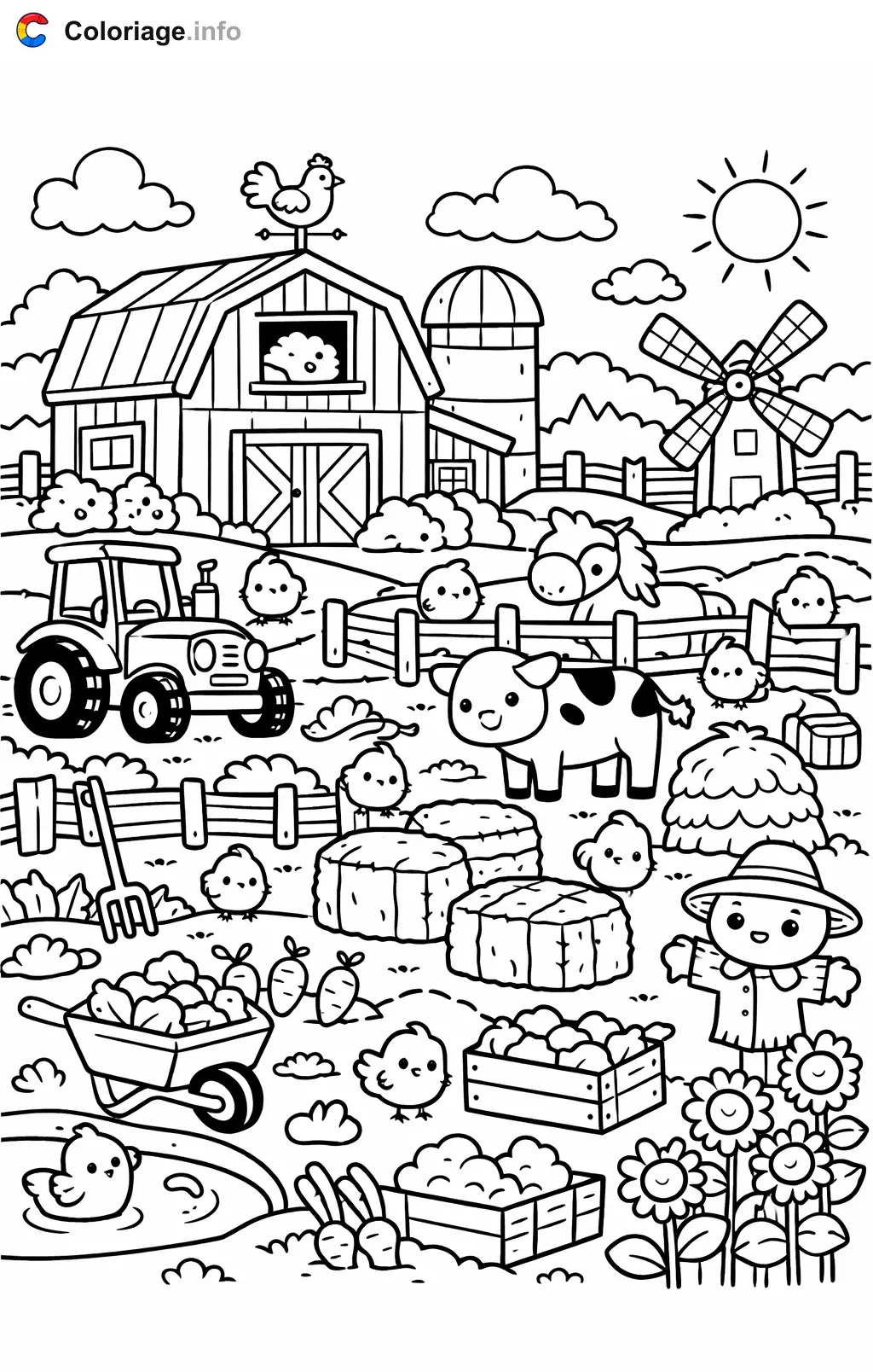 Coloriage Chercher et trouve ferme aux poules cachees - Chercher et trouve à imprimer