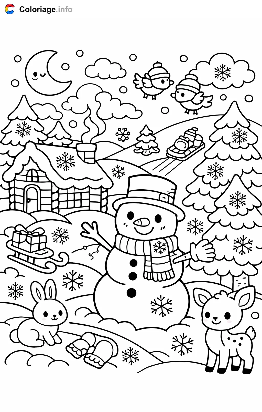 Coloriage Chercher et trouve hiver aux flocons caches - Chercher et trouve à imprimer