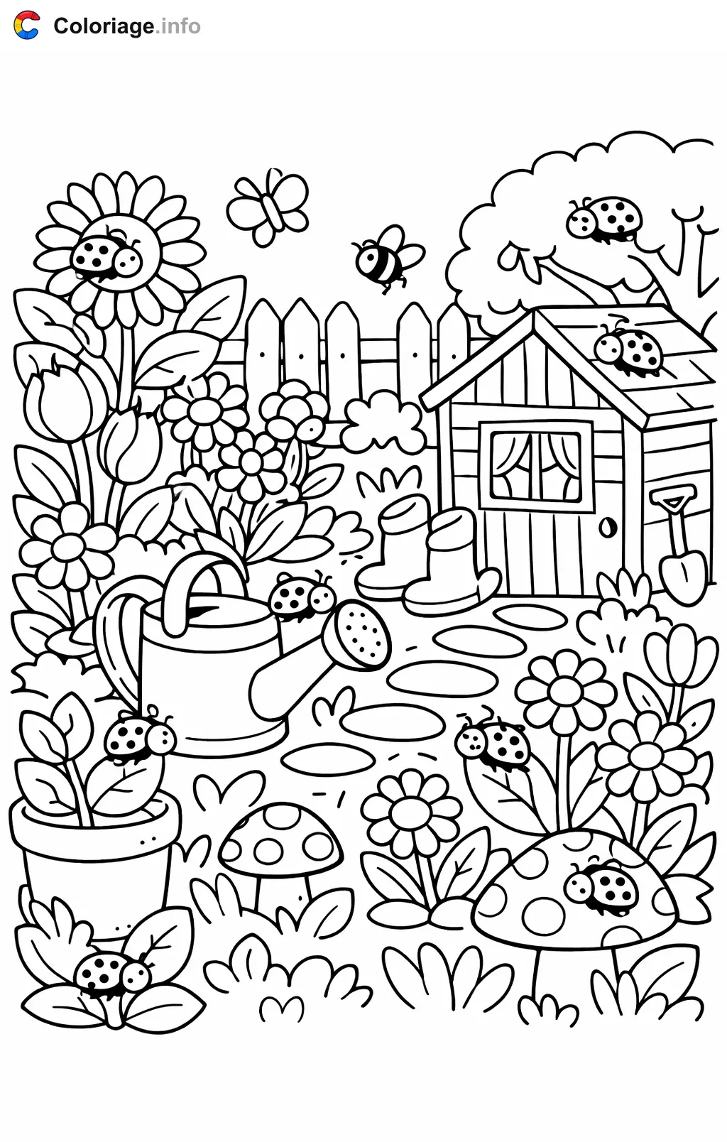 Coloriage Chercher et trouve jardin aux coccinelles cachees - Chercher et trouve à imprimer