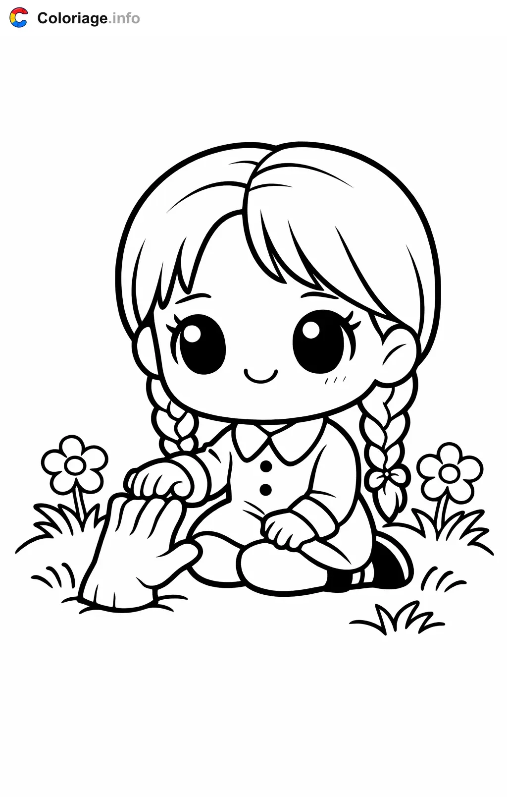 Coloriage Mercredi Addams avec la chose - Mercredi Addams à imprimer