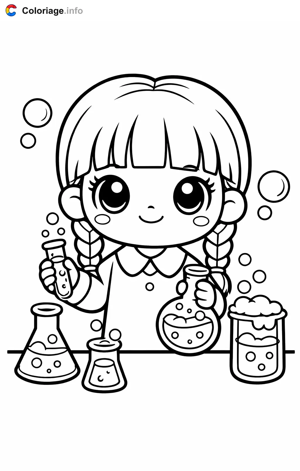 Coloriage Mercredi Addams qui fait une expérience - Mercredi Addams à imprimer