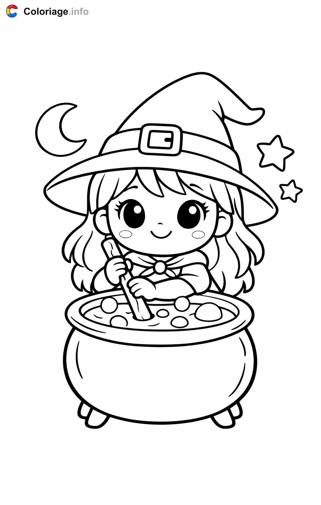 Coloriage Sorcière qui prépare une potion - Sorcière à imprimer