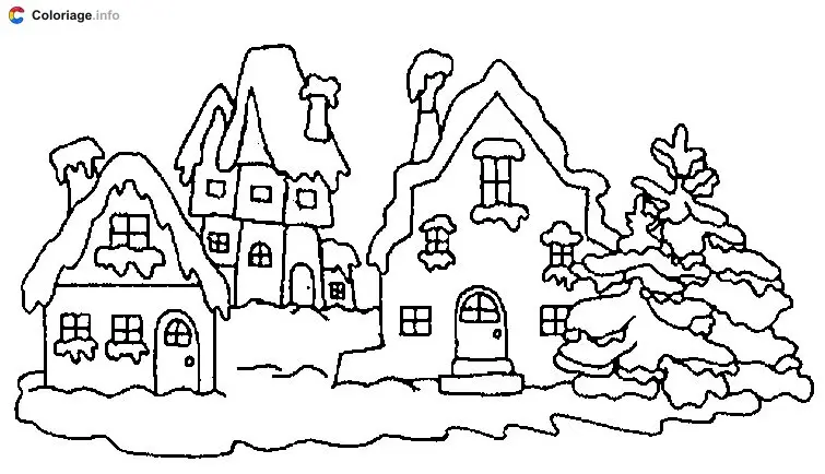 Coloriage Des maisons sous la neige - Maison à imprimer