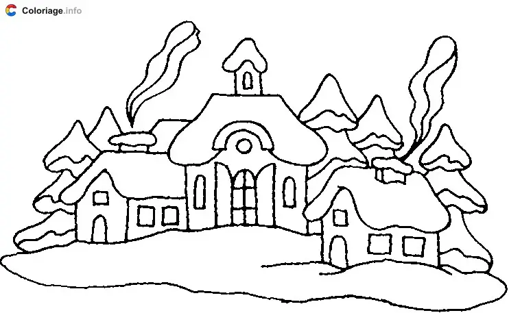 Coloriage Dessin de village - Maison à imprimer