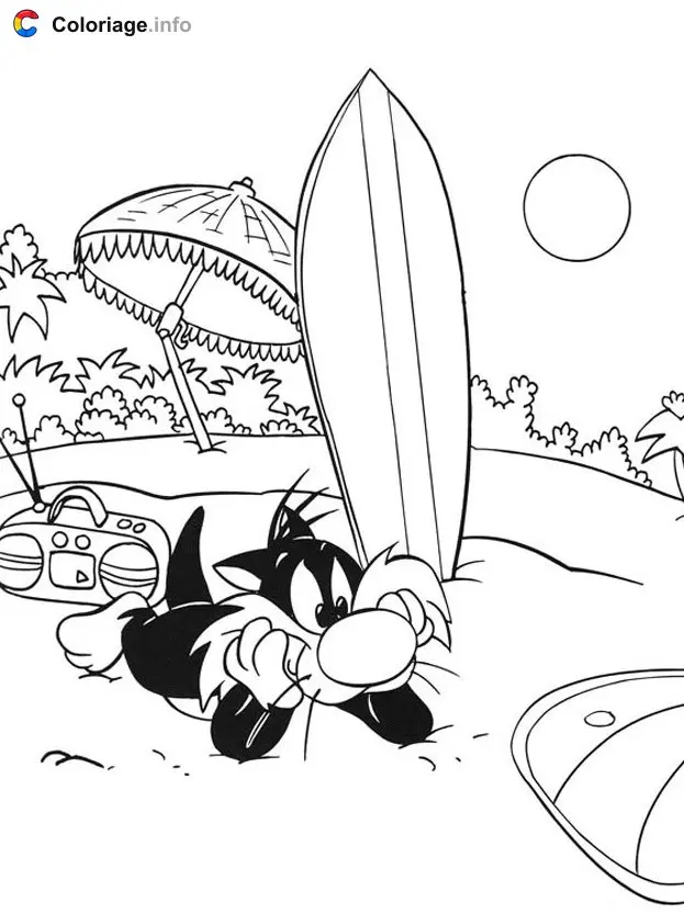 Coloriage Gros minet à la plage à imprimer