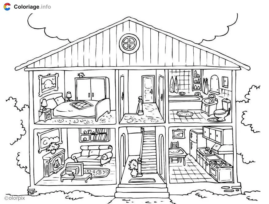 Coloriage Intérieur maison - Maison à imprimer