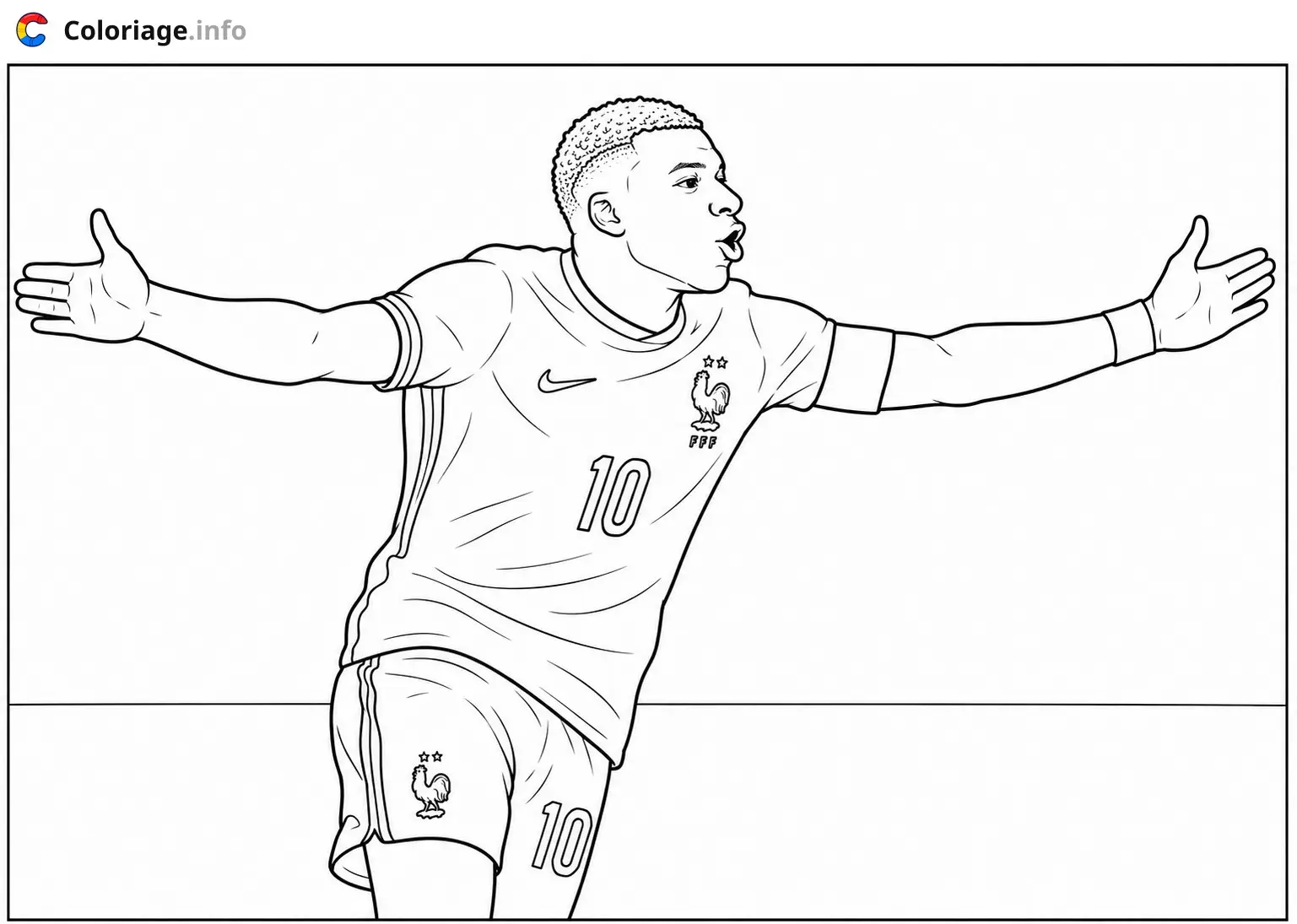 Coloriage Kylian Mbappe Footballeur célébrant sa victoire - Mbappé à imprimer