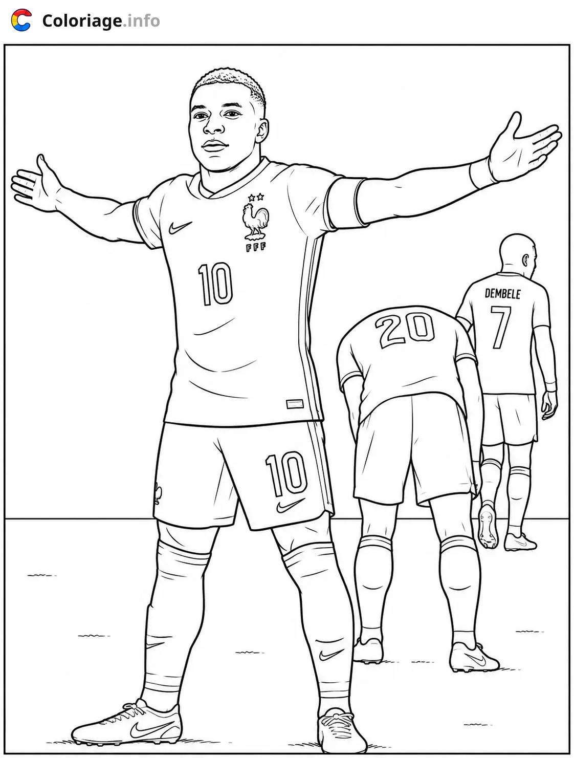 Coloriage Kylian Mbappe Joueur de football célébrant sa victoire - Mbappé à imprimer