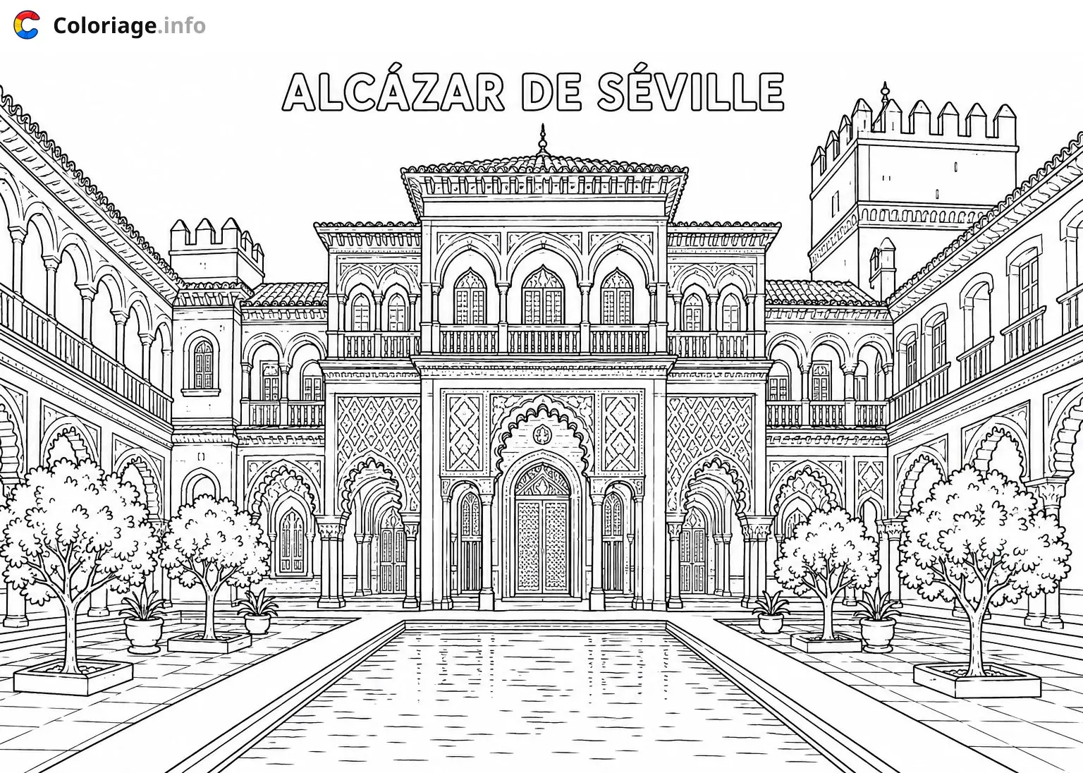 Coloriage L'Alcázar de Séville Espagne - Monuments à imprimer