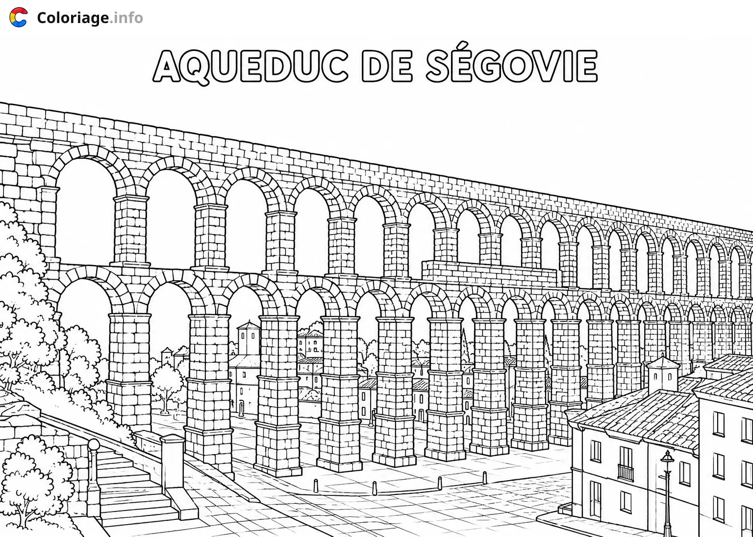 Coloriage L'Aqueduc de Ségovia Espagne - Monuments à imprimer