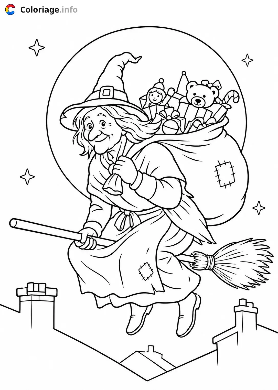 Coloriage La Befana La Sorcière et ses Jouets Magiques - La Befana à imprimer