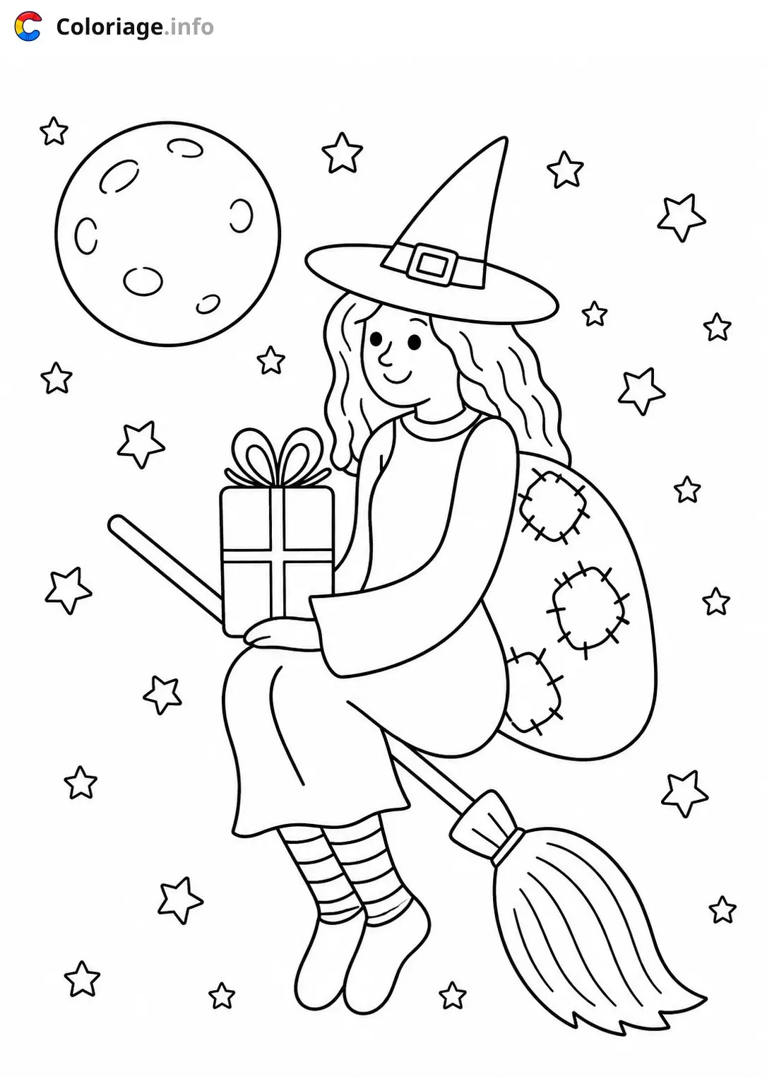 Coloriage La BefanaLa sorcière et sa magie - La Befana à imprimer