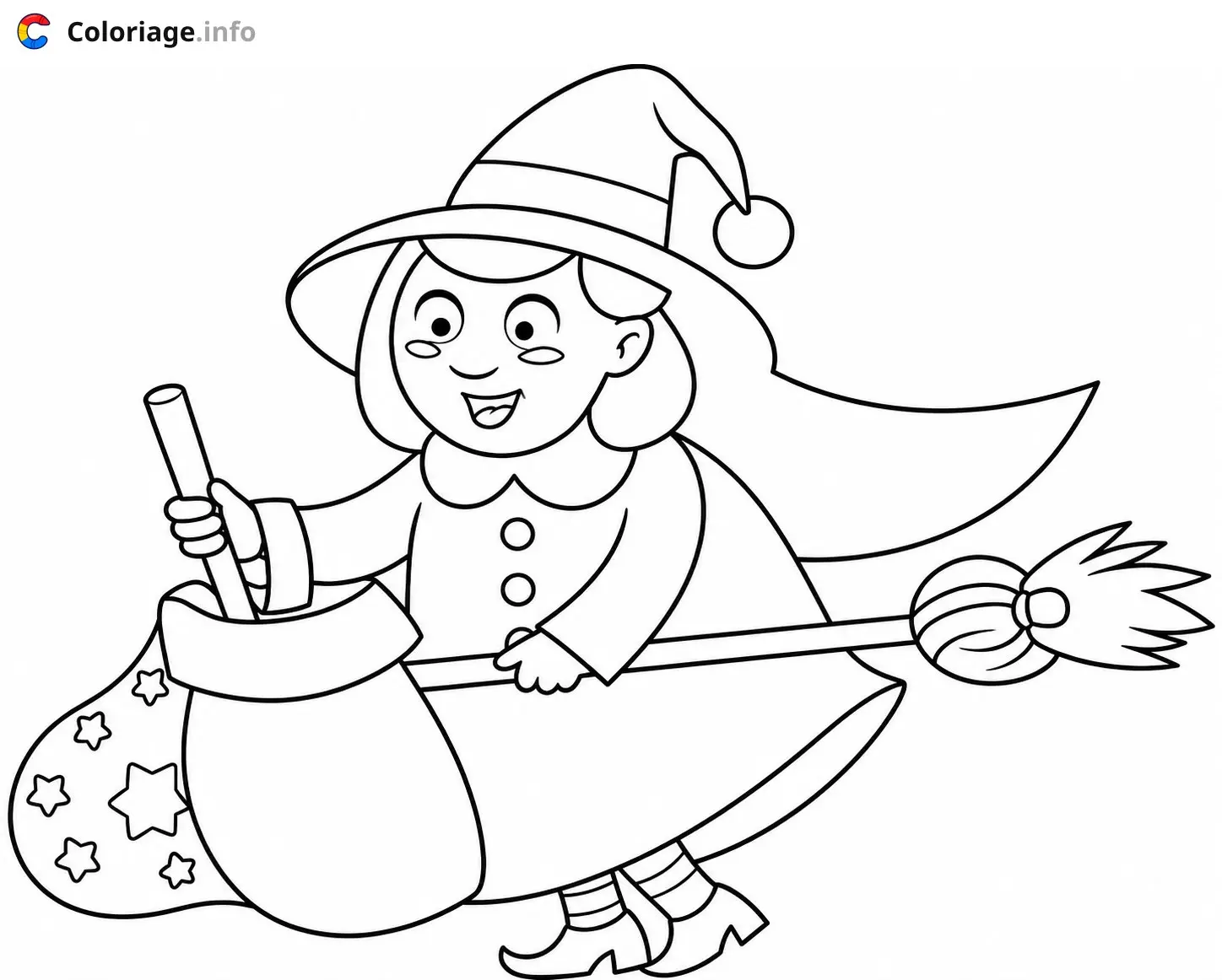Coloriage La bonne fée souriante La Befana - La Befana à imprimer