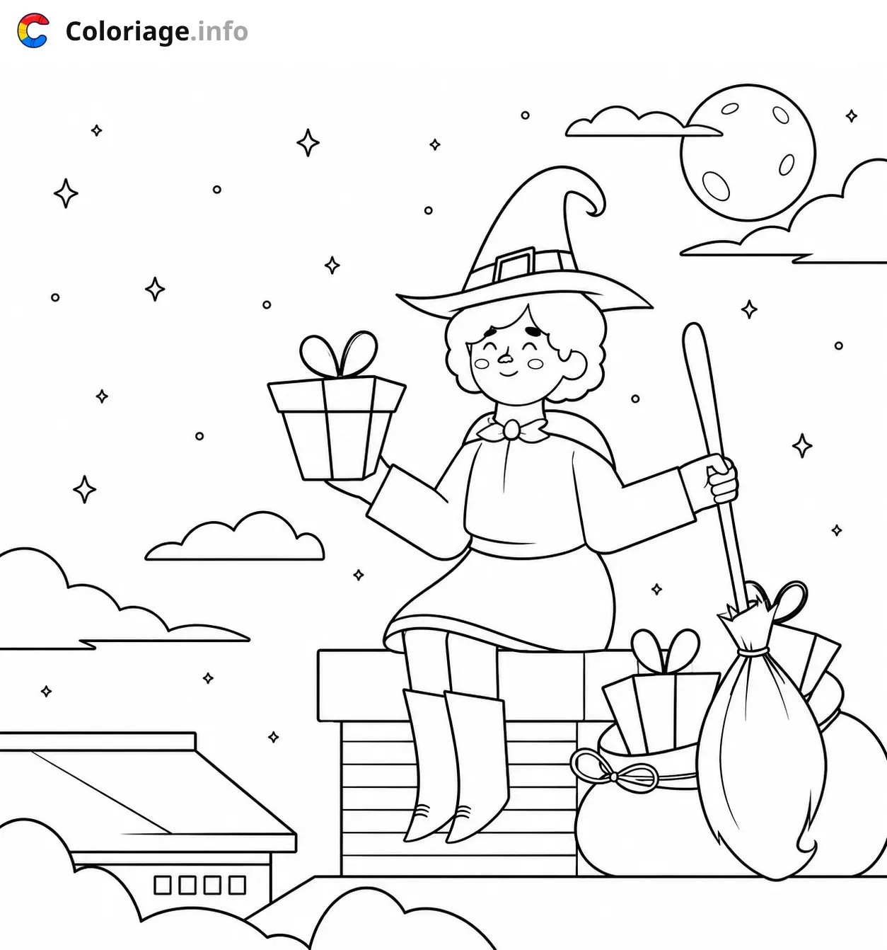 Coloriage La Sorcière et ses Cadeaux Magiques La Befana - La Befana à imprimer