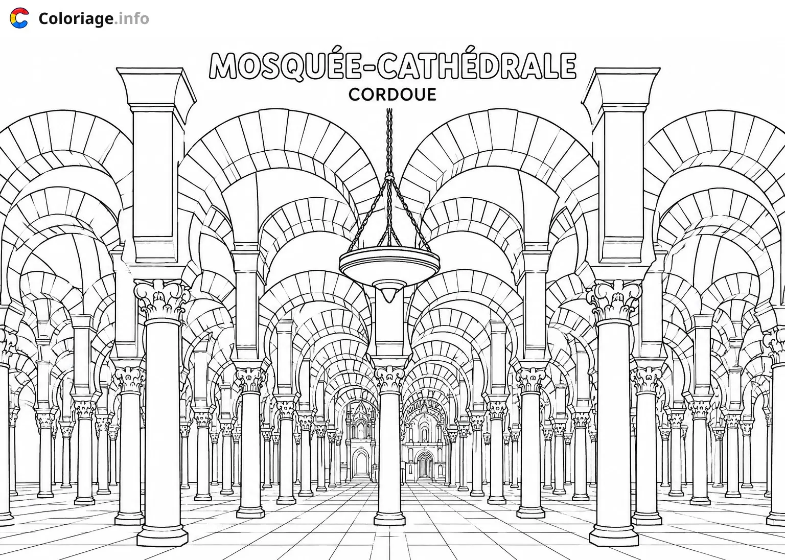 Coloriage Les Colonnes de la Mosquée Cordoue Espagne - Monuments à imprimer