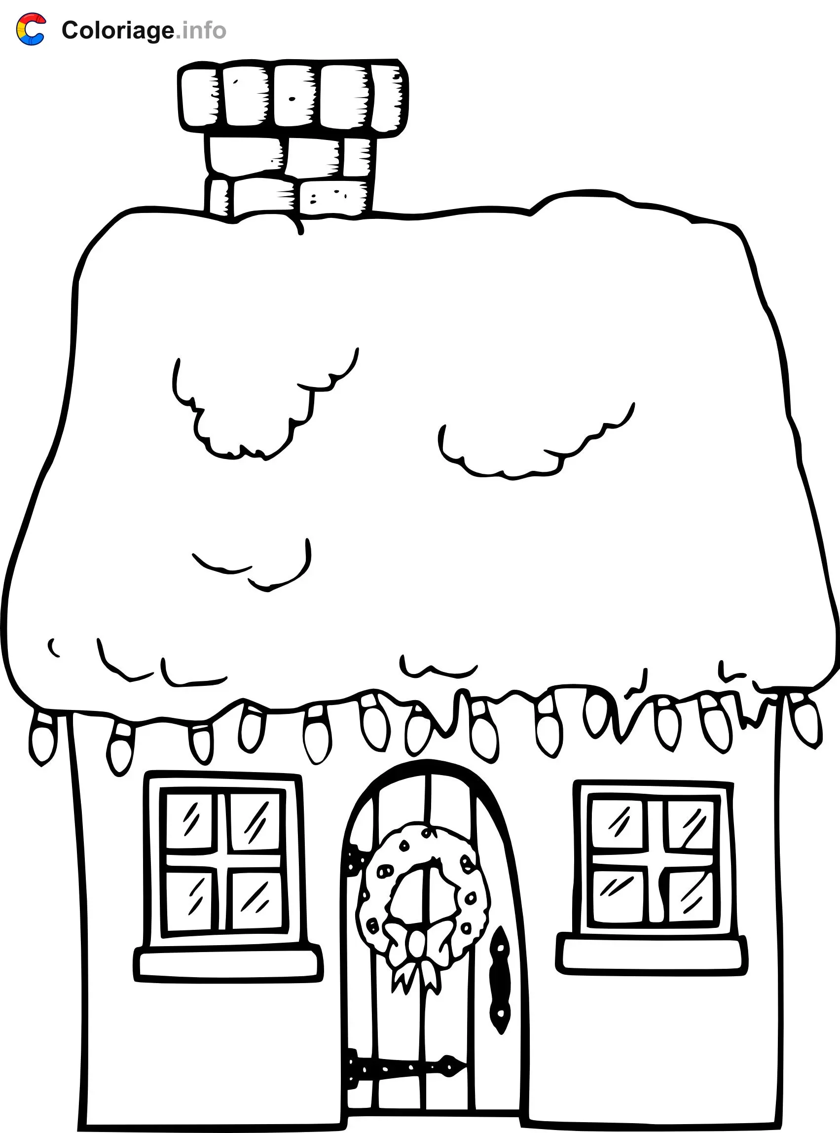 Coloriage Maison de Noël avec neige - Maison à imprimer