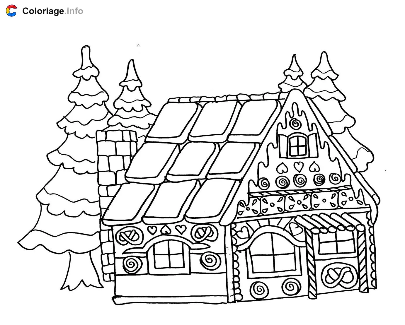 Coloriage Maison de Noël pain d'épices - Maison à imprimer