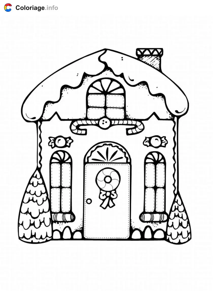 Coloriage Maison décorée Noël - Maison à imprimer