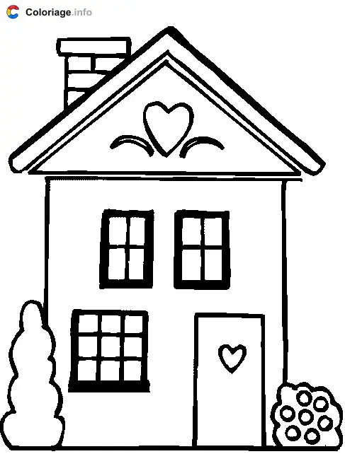 Coloriage Maison et cœurs - Maison à imprimer