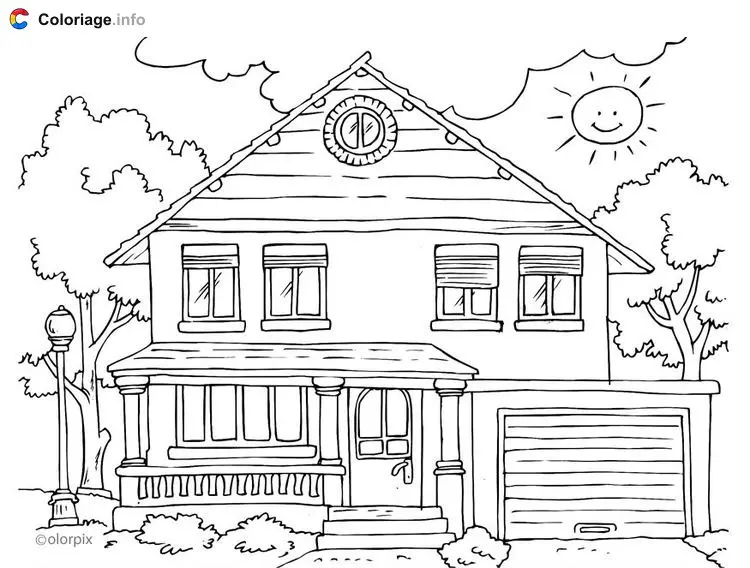 Coloriage Maison extérieur moderne complexe - Maison à imprimer