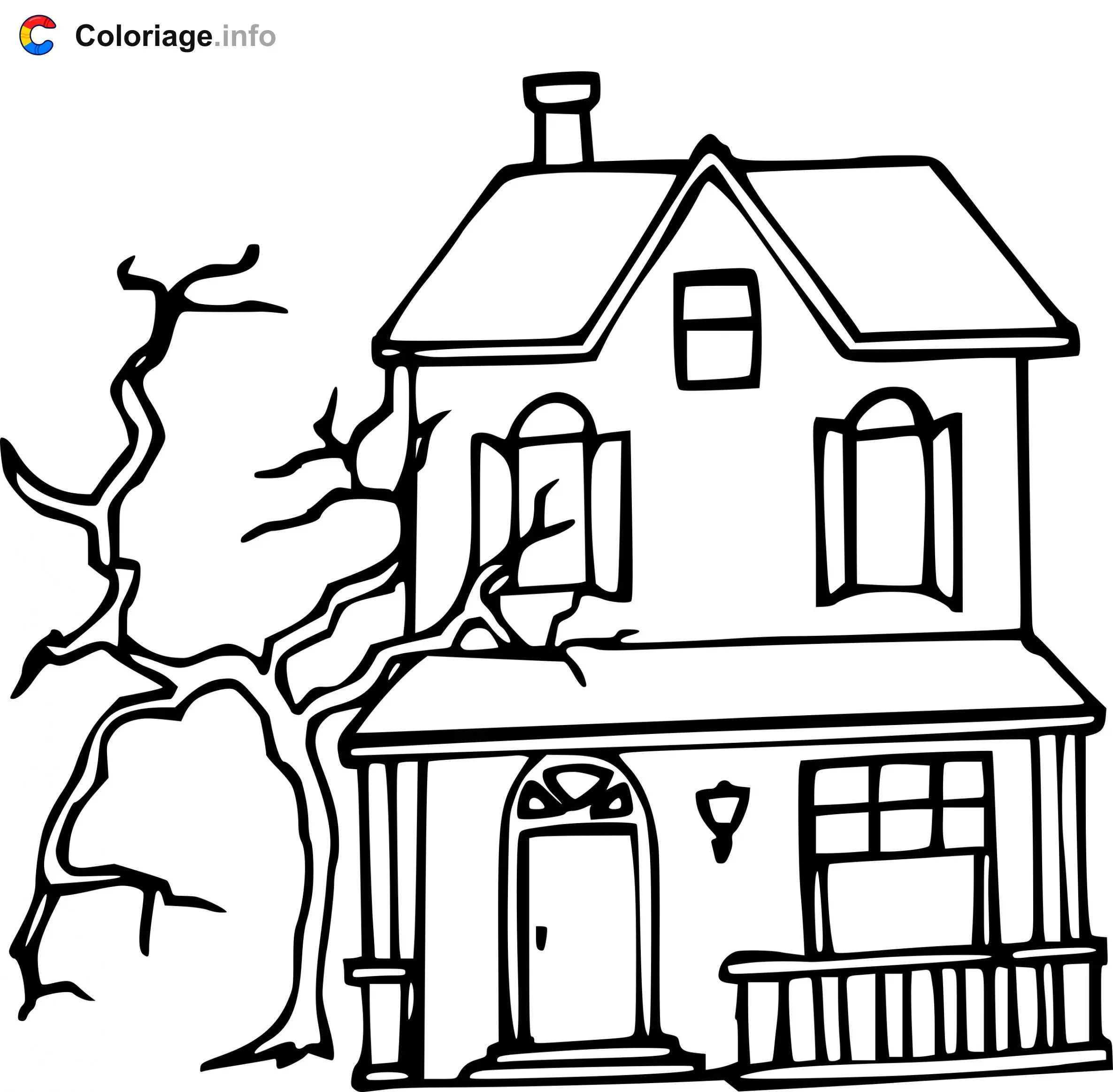 Coloriage Maison hantée Halloween - Maison à imprimer