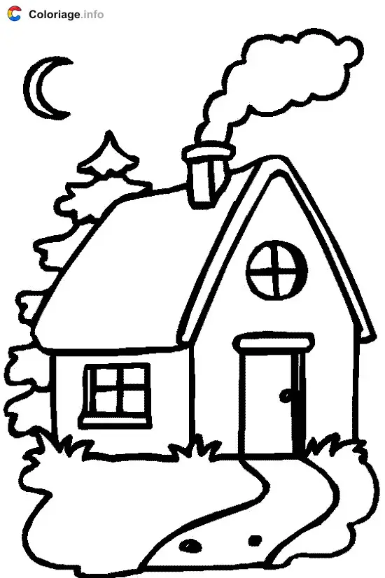 Coloriage Maison la nuit - Maison à imprimer
