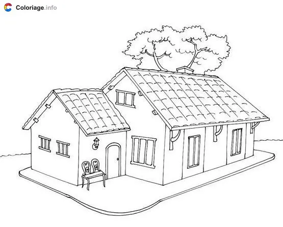 Coloriage Maison moderne avec arbre - Maison à imprimer