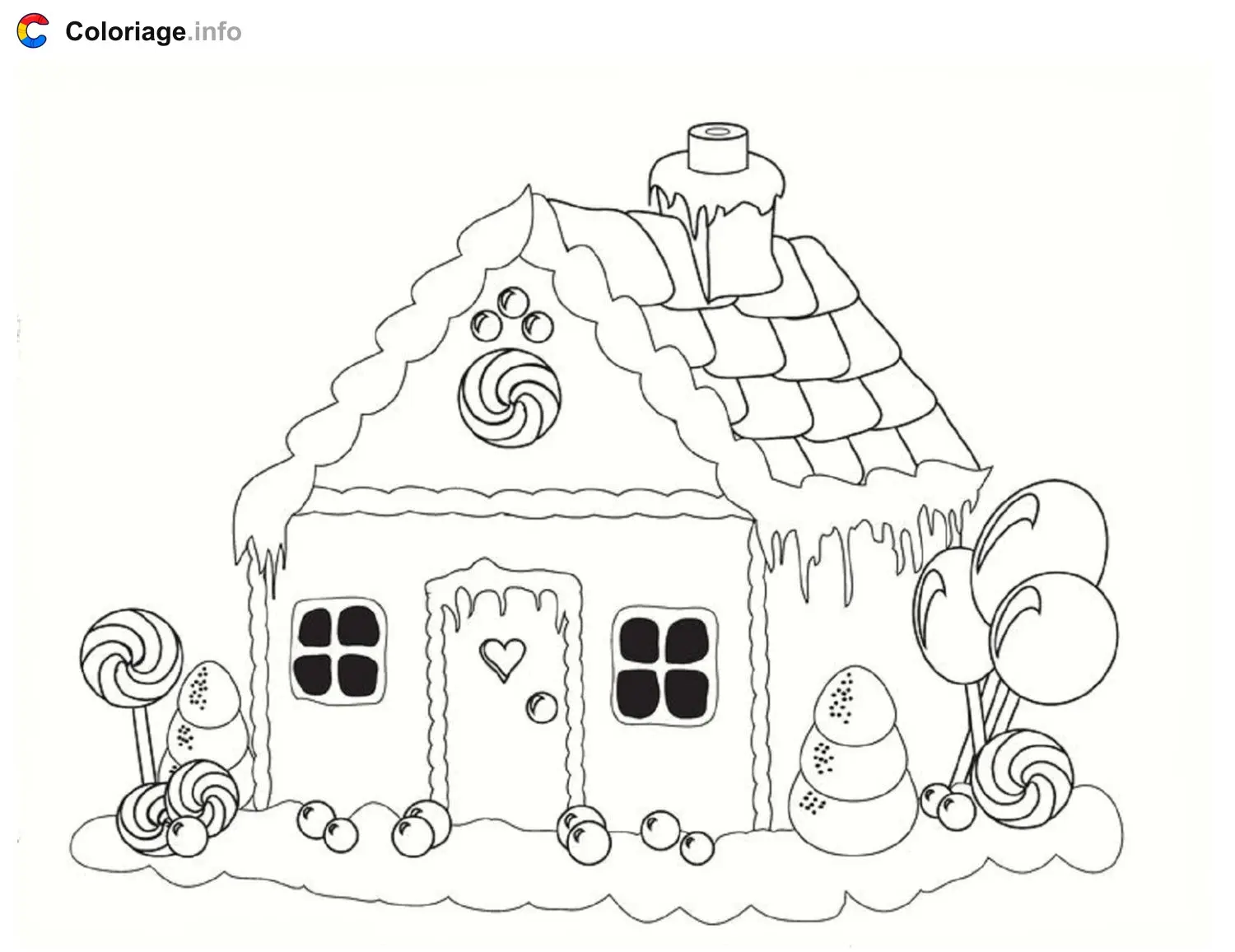 Coloriage Maison pain d'épice Noël neige - Maison à imprimer