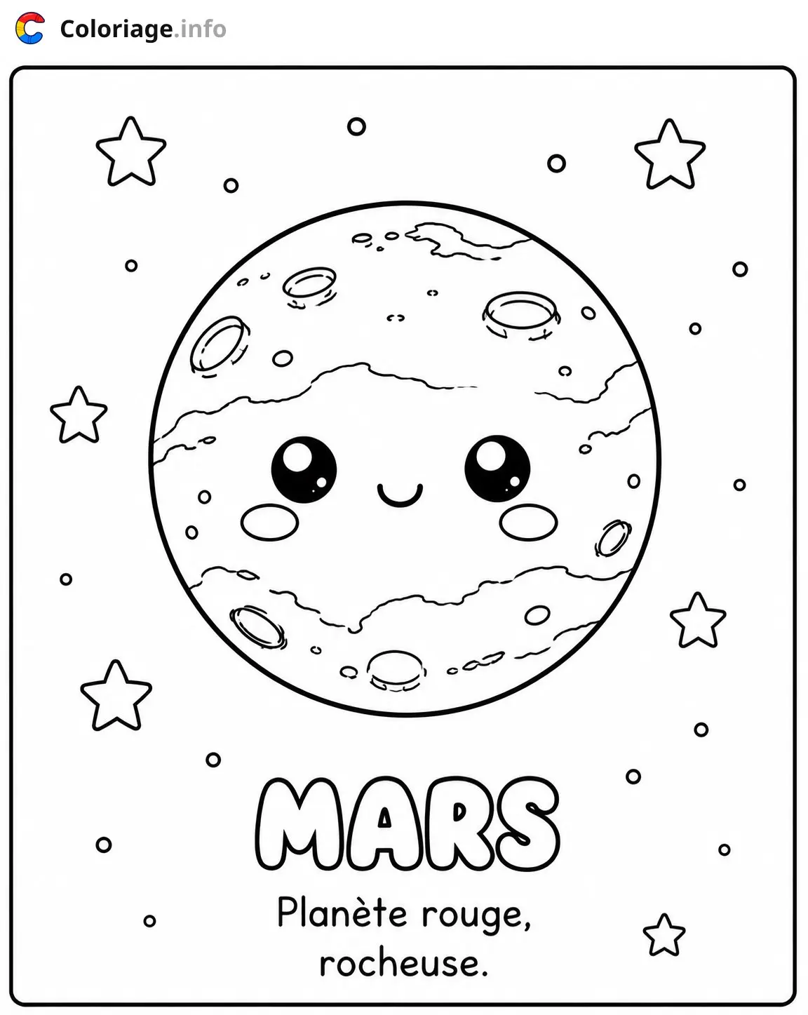 Coloriage Mars la planète rouge rocheuse - Planète à imprimer