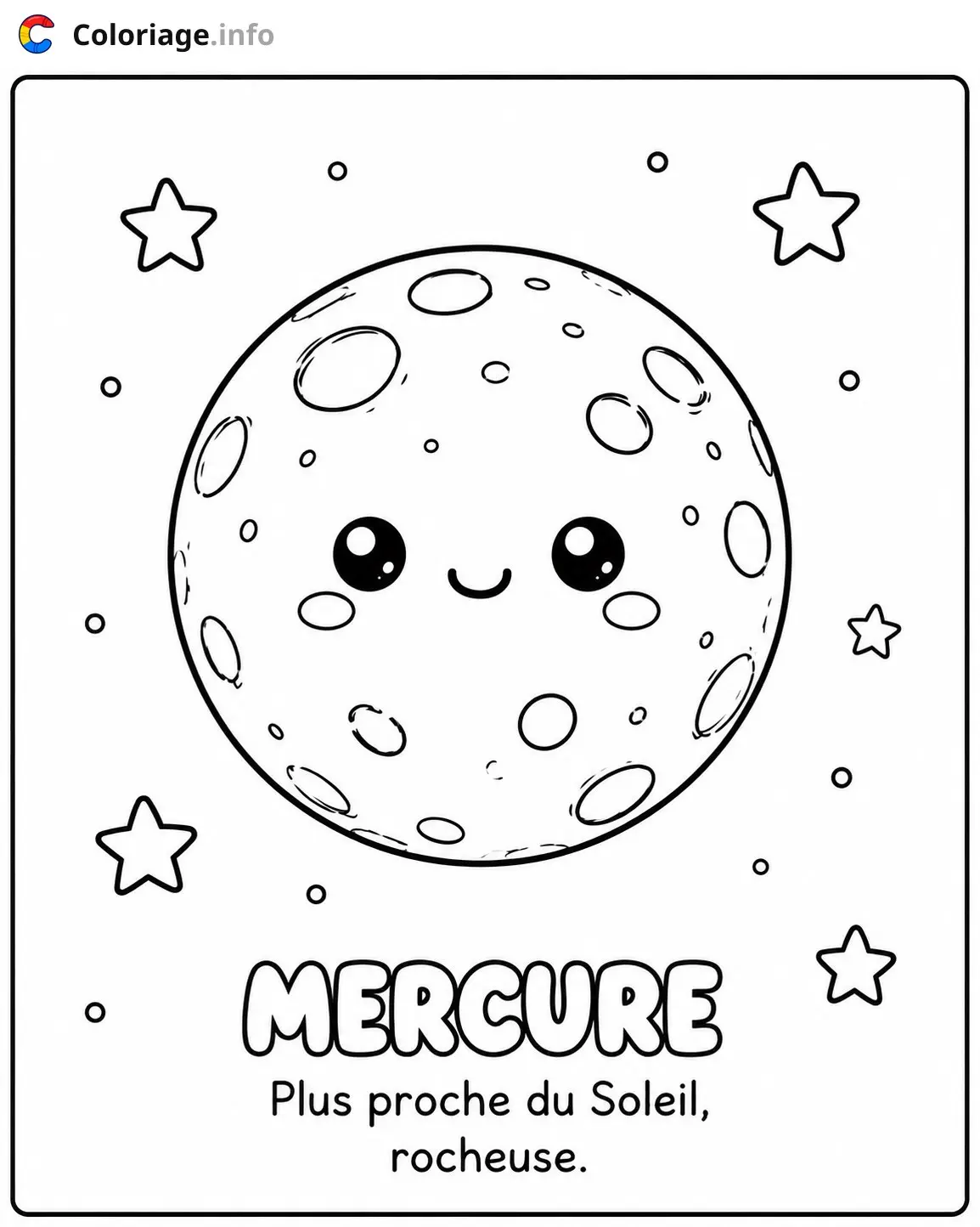 Coloriage Mercure la planète souriante - Planète à imprimer