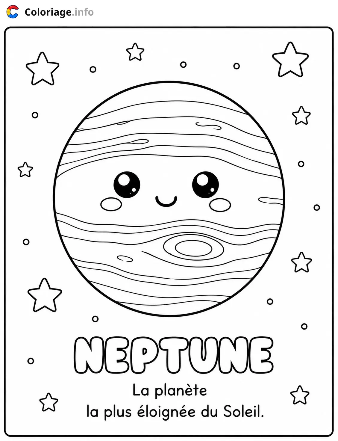 Coloriage Neptune la planète la plus éloingée du soleil - Planète à imprimer
