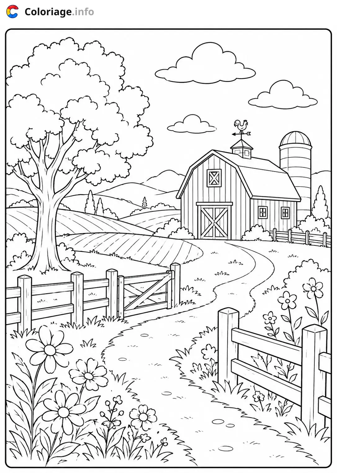 Coloriage Paysage La Ferme à la Campagne - Paysage à imprimer