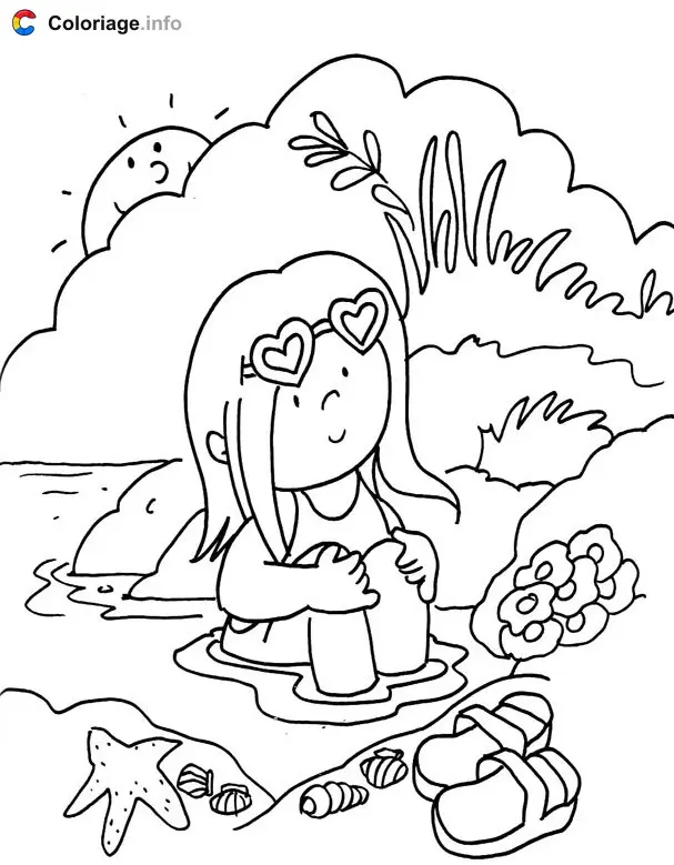 Coloriage Petite fille dans l'eau à imprimer