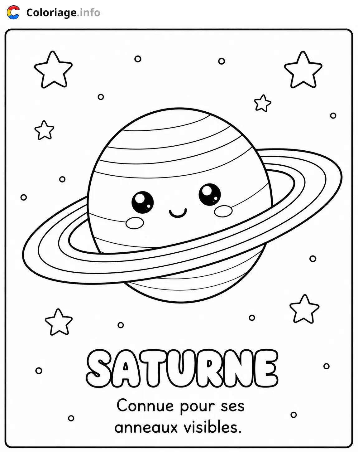Coloriage Saturne anneaux visibles dans l'espace - Planète à imprimer