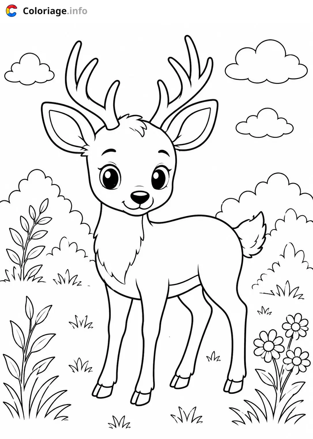 Coloriage Un jeune cerf dans la nature - Animaux à imprimer