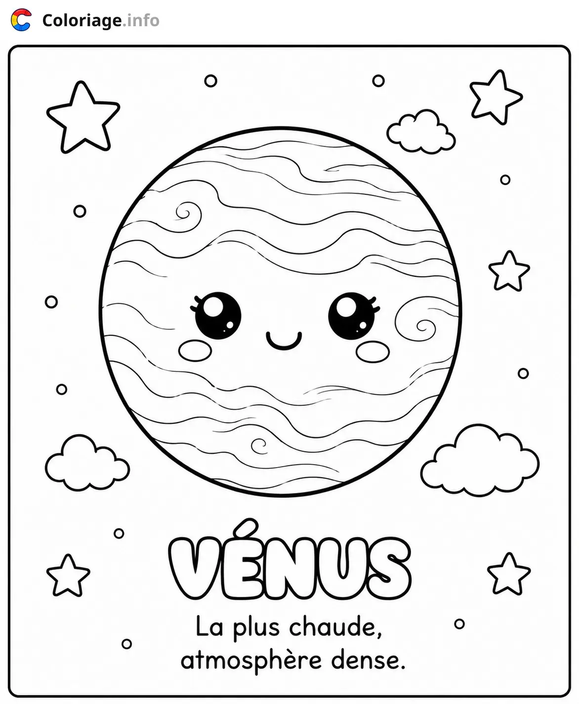 Coloriage Vénus la planète la plus chaude atmosphere dense - Planète à imprimer